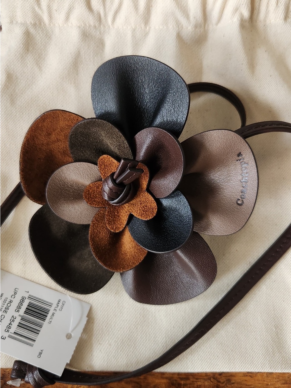 Coach Leather Floral Bag Charm in Black and Brown Tones